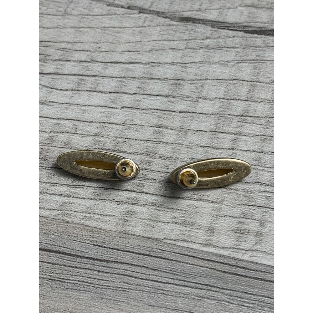 Vintage Gold Tone Marquise Stud Earrings Mustard Yellow Cabochon Minimalist Boho